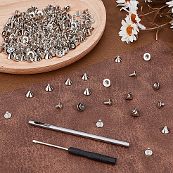 合金リベット100個  コーン  財布用  バッグ  ブーツ  革工芸装飾  レザーパンチ レザークラフト 穴あけ クラフト 1個  鉄製ドライバー1本  プラチナ  8.5x6mm  穴：2.5mm&nbsp;FIND-OC0013-89P