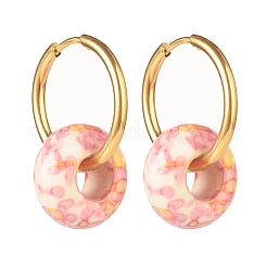Rondelle Natural Ocean White Jade Dangle Hoop Earrings&nbsp;EJEW-JE04854
