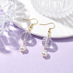 アクリルファセットラウンドダングルイヤリング  女性用304ステンレススチールイヤリング  ゴールドカラー  47x13.5mm&nbsp;EJEW-JE05833