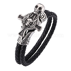 Genuine Leather Wrap Wide Cord Bracelet with Stainless Steel Toggle Clasps&nbsp;PW-WGB7026-01
