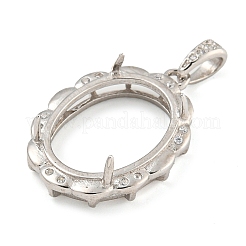 925 Sterling Silver Micro Pave Clear Cubic Zirconia Open Back Bezel Pendant Cabochon Settings&nbsp;STER-B005-27P