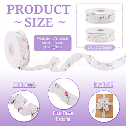2 Rolls 2 Colors Flower Pattern Polyester Ribbon&nbsp;OCOR-TA0003-36