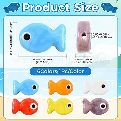 6個6色手作りランプワークビーズ  魚  ミックスカラー  20~21x13~14x4.5~6mm  穴：1.2~1.8mm  1pc /カラー&nbsp;LAMP-FS0001-82