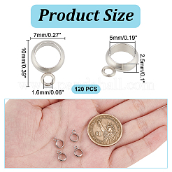304ステンレススチールチューブベイル120個  ループベイル  リング  ステンレス鋼色  10x7x2.5mm  穴：1.6mm  内径：5mm&nbsp;STAS-AR0002-22