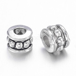チベット風合金ビーズ  鉛フリー＆カドミウムフリー  コラム  アンティークシルバー  6x4.5mm  穴：2.5mm&nbsp;LF0031Y