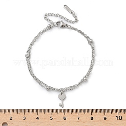 304ステンレススチールキーチャームチェーンブレスレット  女性用マルチ連売りブレスレット  ステンレス鋼色  6-3/4インチ（17cm）  ペンダント：13x5.5x1mm&nbsp;BJEW-M097-01B-P