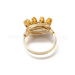 Natural Lava Rock Braided Bead Finger Ring&nbsp;RJEW-TA00214