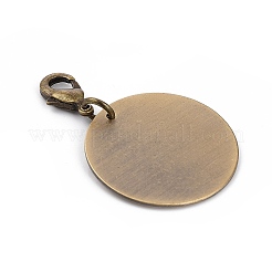 真鍮チャーム  空白タグのスタンプ  カニカン付き  フラットラウンド  アンティークブロンズ  39mm  ペンダント：25x1mm&nbsp;HJEW-JM00396-02