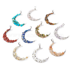 10Pcs Moon Alloy Natural & Synthetic Gemstone Pendants&nbsp;PALLOY-TAC0147