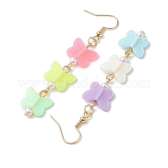 アクリルダングルピアス  304ステンレススチールピアスフック付き  蝶  ゴールドカラー  70x14mm&nbsp;EJEW-JE05751-01