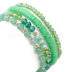 4Pcs 4 Style Glass & Polymer Clay Beaded Stretch Bracelets Set with Clover Charms&nbsp;BJEW-TA00305