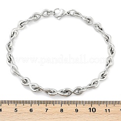304ステンレススチール製インフィニティリンクチェーンブレスレット、女性・男性用  ステンレス鋼色  8-1/4インチ（21cm）  リンク：14x6x2mm&nbsp;BJEW-F488-53A-P