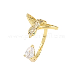 Brass Micro Pave Cubic Zirconia Cuff Rings for Women&nbsp;RJEW-Z113-38G