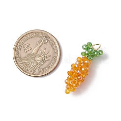 電気メッキガラスチャーム  ニンジン  金色の304ステンレススチールオープン丸カンループ付き  多面カット  オレンジ  30x11x10.5mm  穴：4.5mm&nbsp;PALLOY-MZ00681