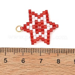 ガラスシードビーズペンダント  星のチャーム  304ステンレススチールオープン丸カン付き  レッド  21x20x2mm  穴：2.7mm&nbsp;PALLOY-MZ01457-03