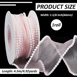 チロリアンテープ  プラスチック製の模造パールビーズ付き  ピンク  1-5/8インチ（40mm）  約4.92ヤード（4.5m）/ロール&nbsp;SRIB-WH0011-352B