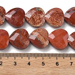 天然石レッドジャスパービーズ連売り  多面カット  ハート  14.5~15x15~15.5x5.5~6mm  穴：1mm  約10個/連  5.51~5.71''（14~14.5センチメートル）&nbsp;G-A309-A06-01