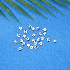 変色しにくい201ステンレススチールリンク  レーザー切断  フラットラウンド  a～zの文字  6x6x1mm  穴：0.8mm  約26個/セット&nbsp;STAS-R112-04