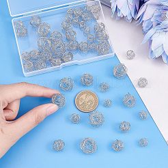 50個5スタイル304ステンレススチールビーズ  ワイヤー包まれた  中空  ラウンド  ステンレス鋼色  8.5~17mm  10個/スタイル&nbsp;STAS-UN0034-75