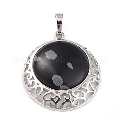 Natural Snowflake Obsidian Pendants with Hollow Platinum Brass Findings&nbsp;G-P448-A11-P