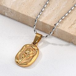 304 Stainless Steel Rose Pendant Necklaces for Women&nbsp;NJEW-S439-01B-GP