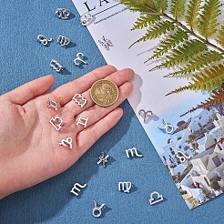 36個の合金ペンダント  12星座チャーム  星座チャーム  ジュエリー ネックレス ブレスレット イヤリング クラフト用  プラチナ  14.6x8~14.5x10.3mm  穴：1.8mm&nbsp;JX499A