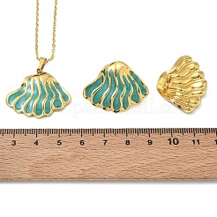 304 Stainless Steel Enamel Shell Shape Stud Earrings & Pendant Necklaces Sets for Women&nbsp;SA-CBA46AF-20G