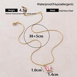 Vintage 304 Stainless Steel Enamel Butterfly Pendant Necklaces for Women&nbsp;YX3254