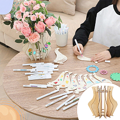 木製DIYパズル花瓶  家の装飾用の組み立てられた装飾花瓶  トウモロコシの穂の黄色  200x200mm&nbsp;AJEW-CN0008-16C
