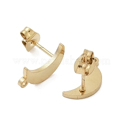 ムーンイオンプレーティング（IP）304ステンレススチールスタッドピアス金具  カン付き  ゴールドカラー  13x7.5mm  穴：1.2mm  ピン：0.8x11mm&nbsp;STAS-I206-116G