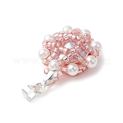 ガラスラインストーンとアクリルパールペンダント  花  銀  レッド  29x20x8mm  穴：3.5x4mm&nbsp;PALLOY-MZ00251-02