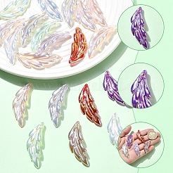 UVメッキ虹色アクリルパーツ10個  葉  ミックスカラー  40x14x5mm  穴：1.4mm&nbsp;OACR-YW0004-27