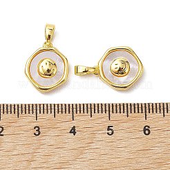 Rack Plating Brass Pave Shell Flat Round Charms with Smiling Face&nbsp;KK-K360-05G