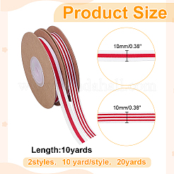 2ロール 2スタイル ポリエステルストライプリボン  ホワイト  レッド  3/8インチ（10mm）  約10ヤード/ロール  1ロール/スタイル&nbsp;OCOR-ME0001-98