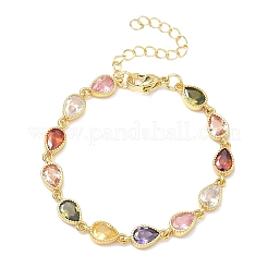 Teardrop Brass Pave Cubic Zirconia Link Chain Bracelets for Women&nbsp;BJEW-P385-06G
