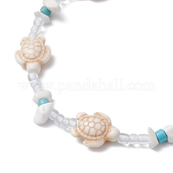 Turtle Cross Synthetic Turquoise & Magnesite & Glass Seed Braided Beaded Adjustable Anklets&nbsp;AJEW-AN00652