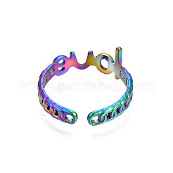 Ion Plating(IP) Rainbow Color 304 Stainless Steel Word Love Open Cuff Ring for Women&nbsp;RJEW-S405-262M