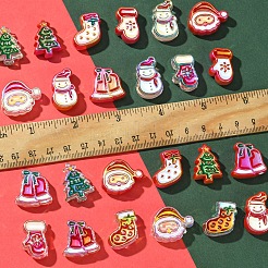 24個 12スタイル UVメッキアクリルビーズ  エナメル  虹色の  クリスマスデコレーションテーマ  混合図形  21~25x16~20x8.5mm  穴：3.5mm  2個/スタイル&nbsp;FIND-FS0002-65