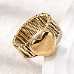 女性用304ステンレススチール指輪  ハート  18KGP本金メッキ  13x12.5mm  内径：18.2mm&nbsp;RJEW-K258-11G
