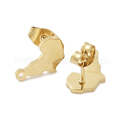 アフリカ地図 イオンプレーティング(IP) 304 ステンレス スタッド イヤリング 金具  カン付き  ゴールドカラー  13x7mm  穴：1.2mm  ピン：0.8x11mm&nbsp;STAS-I206-105G