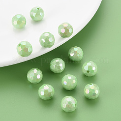 不透明なアクリルビーズ  多面カット  染め  ABカラー  ラウンド  薄緑  12x11.5mm  穴：1.8mm&nbsp;X-TACR-S154-10F-01