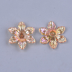 透明なアクリルビーズキャップ  ABカラー  6花びら  花  ミックスカラー  5x28x25mm  穴：1.8mm  約630個/500g&nbsp;TACR-T007-06