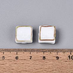 手作りゴールドパウダー入りランプワークビーズ  ゴールドトリムのスクエアビーズ  ホワイト  11.5~13.5x12~13.5x6~7.5mm  穴：0.7~1.4mm&nbsp;LAMP-N041-01K