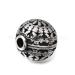 刻印入り304ステンレススチールビーズ  花模様の丸  アンティークシルバー  10.5x10mm  穴：1.8mm&nbsp;STAS-H263-17AS-01