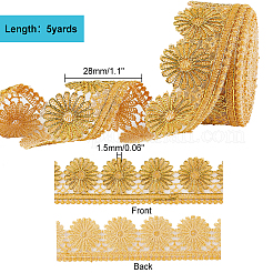 約4.75~5ヤードのポリエステルレーストリム  刺繡古代漢服レースリボン  花  きいろ  1-1/8~2インチ（28~50mm）&nbsp;OCOR-PH0001-96B