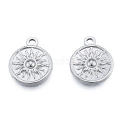 変色しない201ステンレススチールペンダント  太陽とフラットラウンド  ステンレス鋼色  19x15.5x2mm  穴：3mm&nbsp;STAS-N098-223P