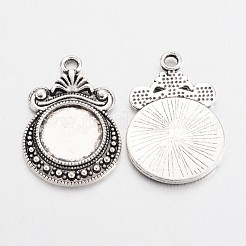 Tibetan Style Zinc Alloy Flat Round Pendant Cabochons Settings&nbsp;X-TIBEP-R334-252AS-RS