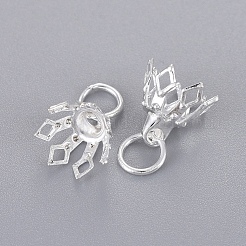 フラワーラックメッキ真鍮フィリグリービーズキャップベイル  7花びら  銀色のメッキ  8x8mm  穴：3mm&nbsp;LS-KK-L102-27S