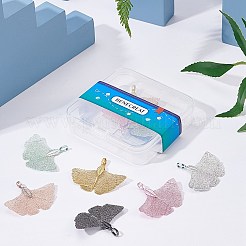 アイアン製ペンダント  天然葉の電気メッキ  イチョウ葉  ミックスカラー  33~35x40x1mm  穴：3x5mm  6色  2個/カラー  12個/箱&nbsp;IFIN-BC0001-09