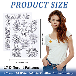 Pva水溶性刺繍補助描画スケッチ  花  297x210 MMM  2個/セット&nbsp;DIY-WH0514-020
